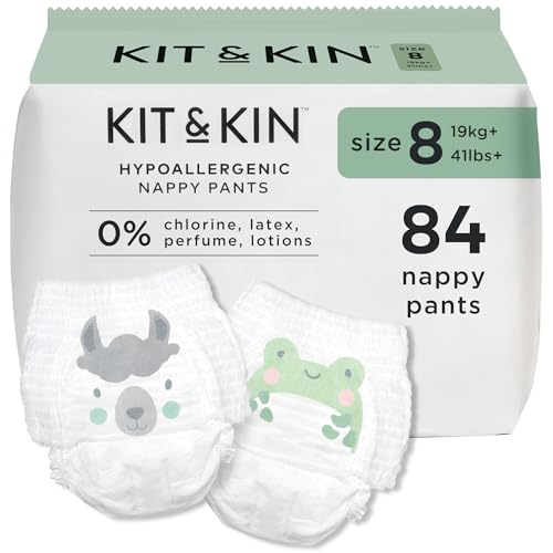 Kit & Kin Premium Nappy Pants Size 8 | 19 kg+ / 41 lbs+ | Maxi Pull Ups | 6 Packs / 84 Pants | Hypoallergenic | Vegan & Chlorine-Free | Superior up to 12 Hour Leak Protection