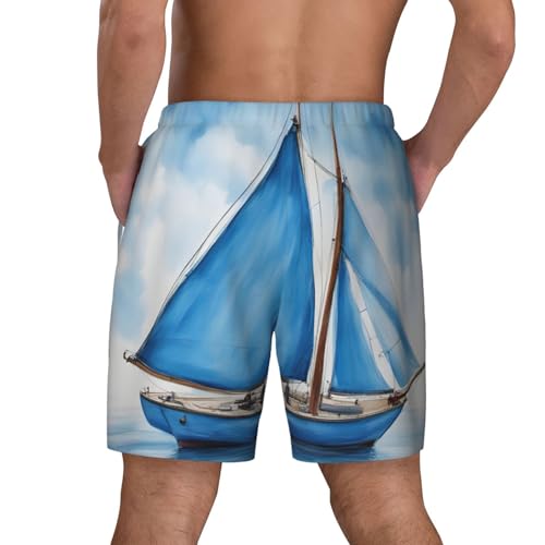 Men's Blue Sailboat Print Quick-Dry Mesh Swim Trunks Stretch Lining Beach Shorts Surfing Summer Vacations3