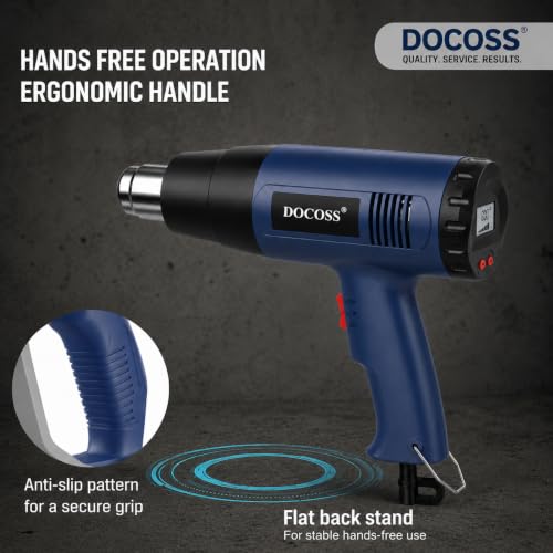 Image of DOCOSS Heat Gun Machine 2000W with Digital LCD Display, Hot Air Gun Machine 60C-600C With Temperature Control, Heat Gun for Shrink Wrapping & Packing, Heat Blower Gun with Copper Motor