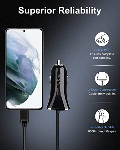 Usb-C Car Charger, 3.4A Usb Type C Car Charger Adapter & Fast Charge Cable Cords Cargador Carro Lighter For Samsung Galaxy S23 S22 S21 S20 S10 S9 S8 Note 20 9 8, Lg V60 V50 G8 G7 Android Cigarette 12V #TOP4