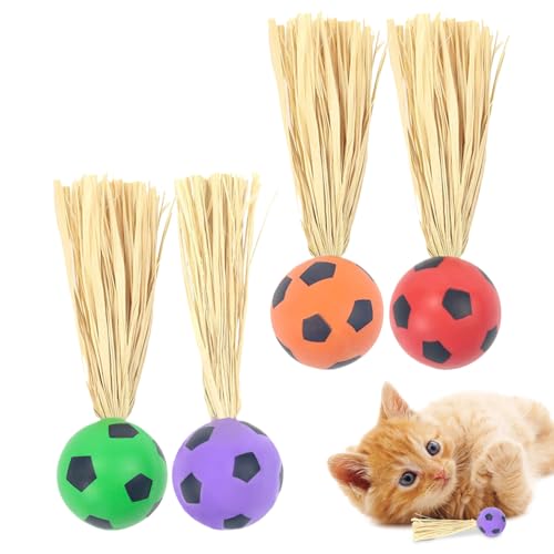 猫用 バウンス ボール - 4個のバウンシーインタラクティブゲーム | 動く猫のおもちゃ,トレーニング、エクササイズ、メンタル刺激、爪とぎポストでのクライミング、家庭用、屋外プレイ、床プレイ、旅行用に