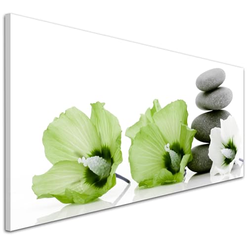 Wallfillers Lime Green Flowers and Grey Pebbles Canvas Wall Art Print - 1070-118x49cm