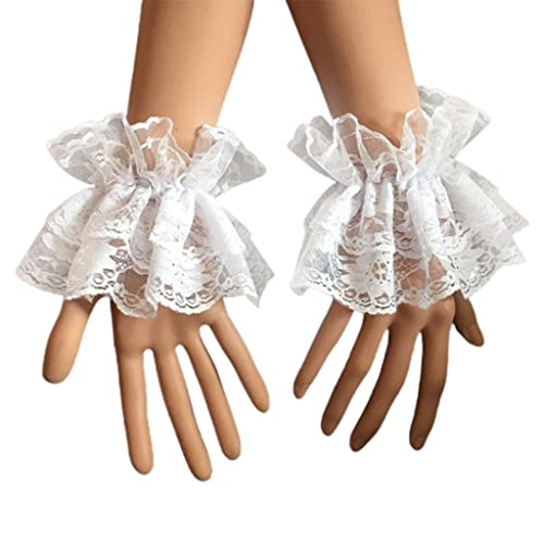 Zykbb Steampunk Lolita Hand Sleeve Wrist Cuffs Ruffled Floral Lace Elastic Bracelet (Color : White, Size : One Size) #TOP10