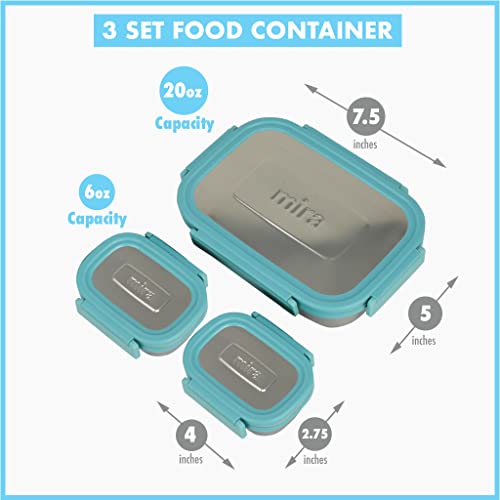 Mira 3 Set Food Storage Containers With Lids, Stainless Steel Reusable Lunch & Food Nesting Containers, Frost #TOP2