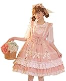 TTYAO REII Kawaii Lolita Dress Sweet Princess Peri Skirt Spaghetti Strap Dress Anime Cosplay Costume for Halloween Party (US, Alpha, Large, X-Large, Regular, Short, Pink)