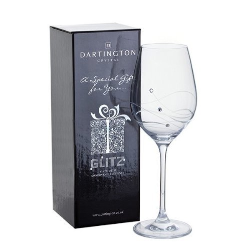 Verre à vin Glitz en cristal orné de véritables strass et texte personnalisable au choix