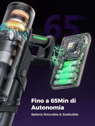 Proscenic P16 Aspirapolvere Senza Fili Potente 550W/50KPA/65min, Scopa Elettrica Senza Fili con Bacchetta Pieghevole, Spazzola Antigroviglio, Batteria Rimovibile per Pavimenti/Tappeti(Grigio) - Immagine 5
