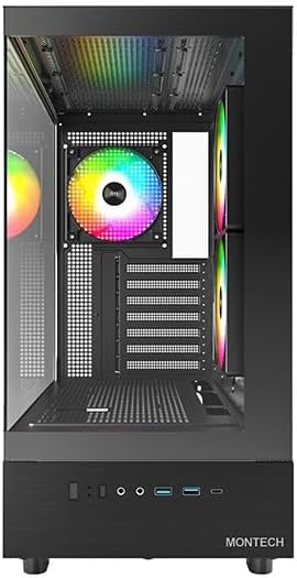 MONTECH XR, ATX Mid-Tower PC Oyun Kasası, 3 x 120mm ARGB PWM Fanlar Önceden Yüklenmiş, Tam Görünüm Çift Temperli Cam Panel, Ahşap Tahıl Tasarım G/Ç Arabirimi, 4090 GPU'ları Destekleyin, 360mm Radyatör - Görsel 3