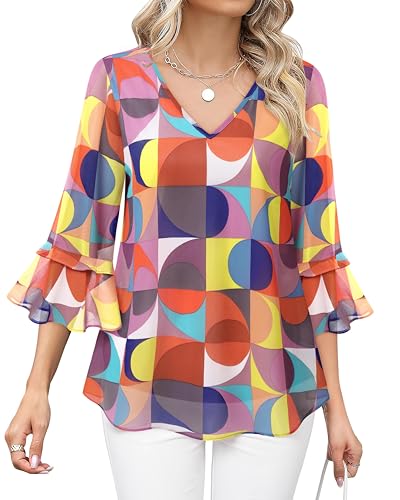 Bebonnie Summer Business Casual Outfits: Womens Ruffle 3/4 Sleeve V