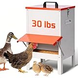 PKNYBZH 30lbs Automatic Chicken Feeder and Duck Feeder for Outside, Metal Chicken Feeders No Waste, Large Poultry Feeder for Chickens, Ducks, Geese, Pigeons, Dogs, Cats (Orange)