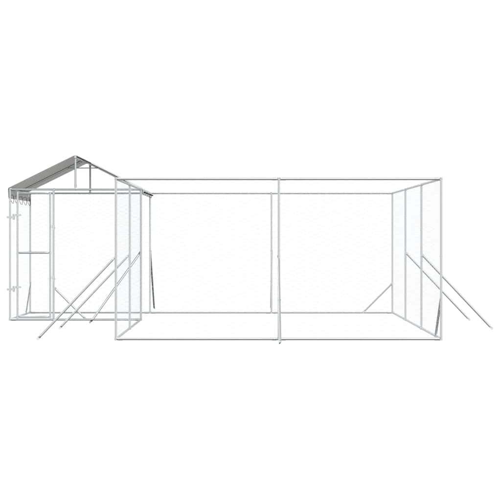 Perrera para perros al aire libre con techo de acero galvanizado plateado, 6 x 6 x 2,5 m, gran caño con puerta, protección de seguridad, recinto para perros, cachorros, entrenamiento, jardín