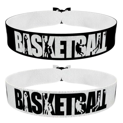 2er Set Basketball Stoffarmbänder schwarz und weiß - Sport Armband Unisex - Verstellbar & Wasserfest - Handmade Basketball Accessoires - Perfekt für Sportler und Fans