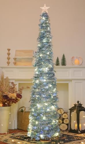 SINTENILL Árvore de Natal pop-up de 1,8 m com luzes de temporizador, árvore de Natal artificial de t