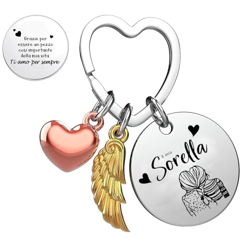 Wikrzeer Regalo Hermana Llavero Personalizado con Alas de Ángel, Llavero con deseos italianos Especiales Ideas Regalos Para Hermanas, Regalos De Cumpleaños, Regalos Para Amigos Y Regalos Para Señoras,