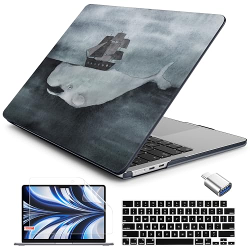 Batianda Case for New MacBook Air 13 inch 2026 M5 2025 M4 2024 Model A3240 A3113 M3 A2681 M2,Slim Lightweight Protective Shell with Creative Pattern with Keyboard Cover & Screen Protector, Shark