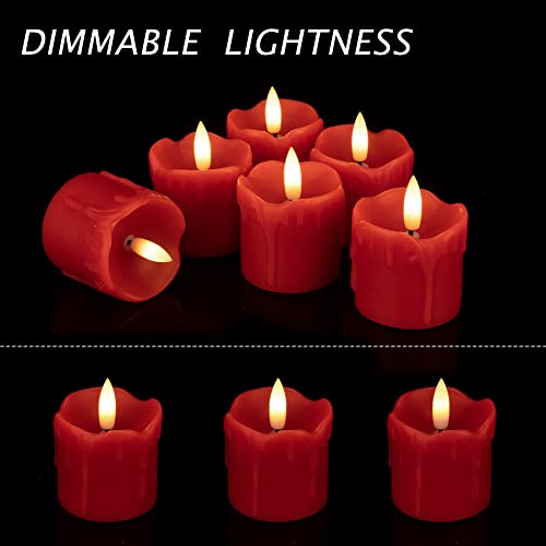 Sehnsy Real Wax Flameless Votive Candles With Remote Timers,2"X2" Battery Operated Fake Candles Set Dropping Wax Red Realistic Led Tea Lights Candles For Christmas Party Wedding Home Decor(6 Pack) #TOP5