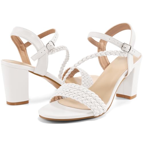 HARENCE Heels for Women Dressy Sandals: Womens Open Toe Ankle Strap Block Chunky Heeled Sandal Dress Shoes for Wedding Prom Party Work