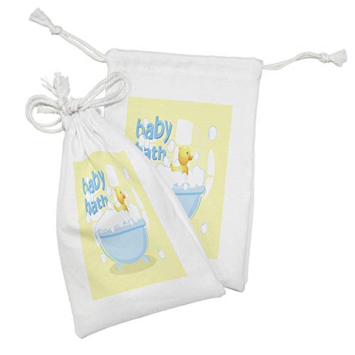 Lunarable MSKBAG-2_55007_9X6 Duckies Fabric Pouch Set Of 2, Rubber Duckling Swims In Freestanding Bathtub Filled thumb #1