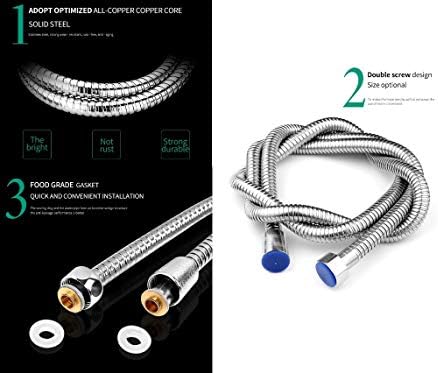 Square Slim Shower Head Rectangle 1 Mode Shower with Shower Hose 1.5 m Slim High Pressure Shower Head Rainfall Hand Held Water Saving Bathroom Handshower