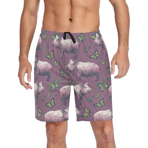 Men's Short Pajama Bottoms Farm Pigs Butterfly Home Casual Sleep Pants4