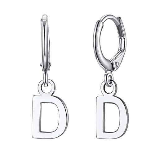 ChicSilver Initial Dangle Hoop Earrings for Women 925 Sterling Silver Personalized 26 Alphabet Letters Huggie Earrings
