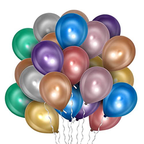Metallic Balloons Assorted Colors 50 Pack 12 Inch Latex Balloon for Party Supplies Chrome Balloons for Birthday Party Kids' Party Balloons Ballons Decorations for Birthday Party Happy Birthday Balloon Globos Metalicos