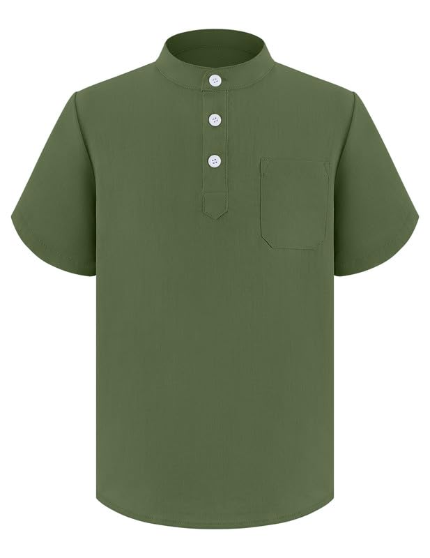 Arshiner Camisa de Manga Corta Henley para niños, Camisa de Verano de Color sólido, Camisa de Corte Regular, Camisa Informal de Ocio, Camisa de Fiesta para niños de 4 a 11 años