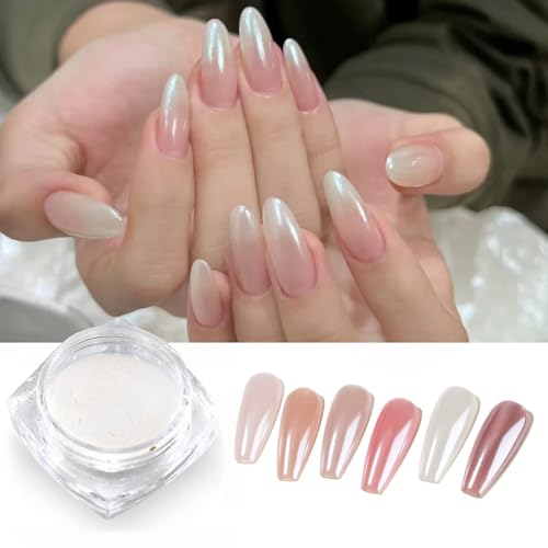 Mirror Pearl Nail Chrome Powder,White Pearl Chrome Nail Powder Nail Art Flakes Decoration Nail Dust Tip Manicure Transparent 1 Box Pearl White Chrome Powder for Nails