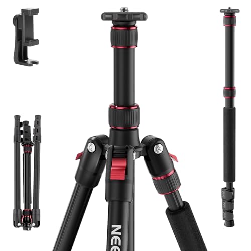 NEEWER BASICS TP15 Camera Tripod Monopod, 67.7'Metal Heavy Duty Portable Travel DSLR Cell Phone Stand with Cellphone Holder Mount Compatible with iPhone Filming Video Recording, Ball Head Not Included