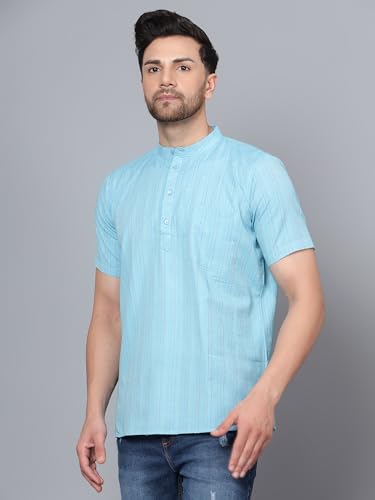 Image of LATEST CHIKAN Men's Cotton Regular Casual Strped Short Kurta Half Sleeves - (SK-LJ.DS.AS)