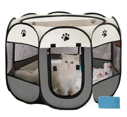 BHYGNVFIP(小さな店) グレー 小さい ペット宅配おむつ10枚無料、折りたたみペットサークル、ペットフェンス、犬サークル、室内猫サークル、大型八角形犬小屋、屋根付きペットサークル、屋外防災猫犬ケージ、犬サークル、折りたたみ式室内外キャンプメッシュサ