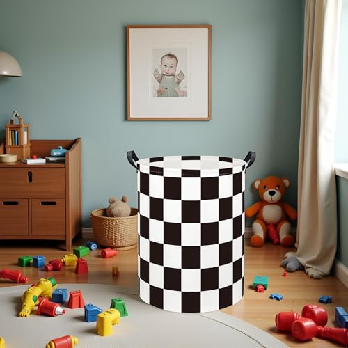 Image of Baby Laundry Basket Kids Hamper Toy Storage Bin for Boys Room Decor Baby Nursery Hamper Gift Baskets for Bedroom Bathroom(Race Flag)