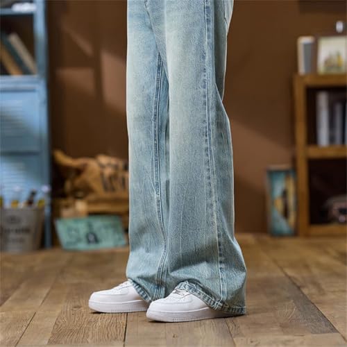 Mens Spring Bootcut Denim Pants Loose Streetwear Light Blue Flared Jeans3