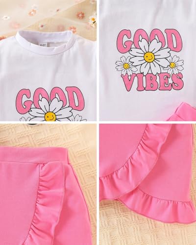 Image of Kids Toddler Girl Summer Clothes Letter Printed T-Shirt Top+ Floral Skirt 2pcs Girl's Skirt Set