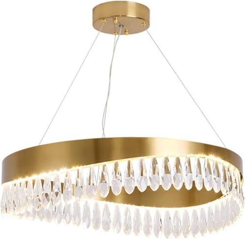 Lustre en cristal réglable pour salle à manger luminaire doré laiton rond