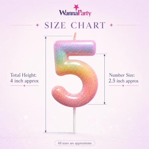 Image of Wanna Party Glitter Colorful 5th Birthday Candle, Number 5 Cake Candle Cake Toppers for Girl Women, Glitter Colorful Themed Party Decorations Supplies Birthday Gifts