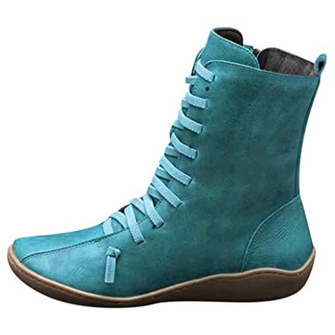 2020 Newest Women's Ankle Short Boots Casual, Ladies Fashion Vintage Style Solid Lace-up Flat Shoes Waterproof Boots Outdoor Anti-Slip Shoes Walking Boots Comfy Booties Arch Support Boots Cover