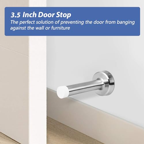 Door Stop 3.5 Inch, 2 Pack Brushed Nickel Door Stopper, Wall Mounted, Modern Commercial Stainless Steel Doorstop Wall Protector with Sound Dampening Door Bumper, Silver by Gudui - Used condition - Image 5