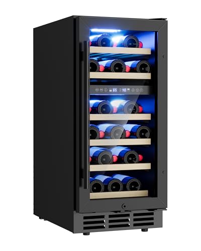 15 Inch Dual Zone Wine Refrigerator, 29 Bottle Under Counter Wine Fridge, Wine Refrigerator for Built-In or Freestanding, Wine Cooler with Removable Shelves, Double-Layer Glass Door, for Home