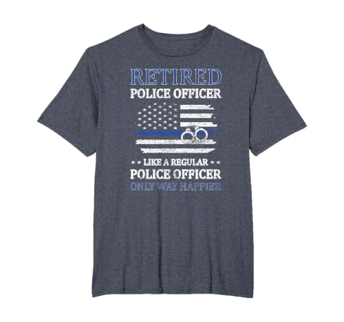 Retired Police Officer Policeman Blue Line Flag Cop T-Shirt, Men's Big and Tall, Heather Blue, 6X Tall