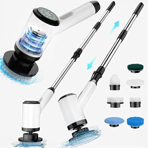 Electric Spin Scrubber Cleaning Brush: Cordless Power Shower Brush with Long Handle for Bathroom Tub Tile Cover