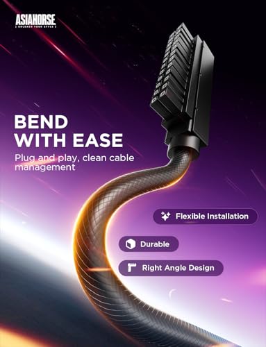 Image of AsiaHorse Hydrus-24PIN PC PSU Extension Cable ARGB LED, Copper Wire Motherboard Power Extension Cable Integrated Design, 2000W Power (Whole Set), PC Power Cord for Cable Management-Left Out