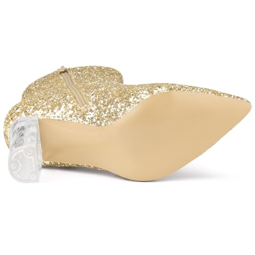 Allegra K Allegra K Women's Clear Block Heel Glitter Gold Ankle Boots 5.5 m US