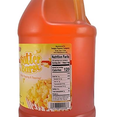 Snappy Butter Burst Popcorn Oil, Movie Theater Butter Oil for Machines and Stovetops, Naturally Colored with Beta Carotene, 1 Gallon