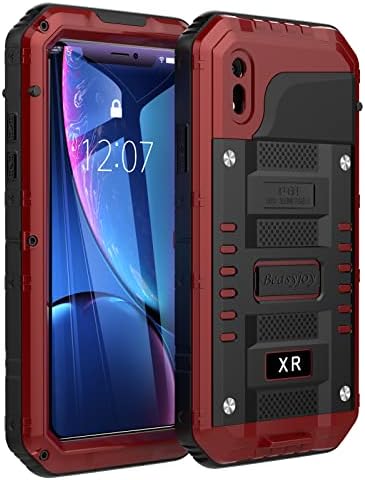 Beasyjoy for iPhone XR Metal Case Heavy Duty with Screen Full Body Protective Waterproof Shockproof Tough Rugged Hybrid Military Grade Defender Outdoor(Red)