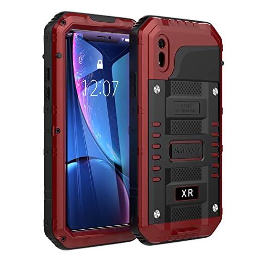 Beasyjoy iPhone XR Metal Case Heavy Duty with Screen Full Body Protective Waterproof Shockproof Tough Rugged Hybrid Military Grade Defender Outdoor(Red)