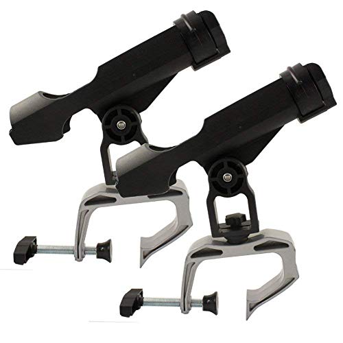 Fishing Boat Rods Holder 360 Degree Rotation Adjustable Power Lock Fishing Rod Racks Folding Holder with Large Clamp Opening (2PCS 02# Max Opening 1.97