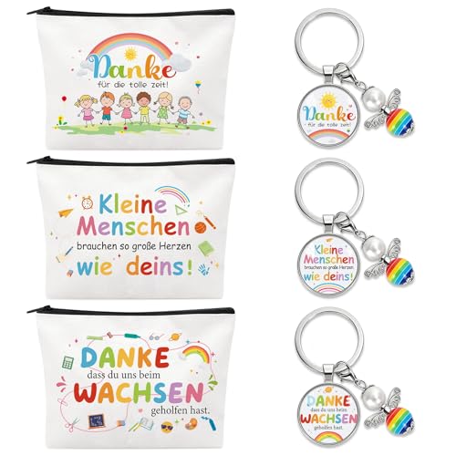 MOTONG Abschiedsgeschenk Erzieherin 3pcs Make-Up Taschen Danke Geschenk | Dankeschön Geschenke mit 3pcs Schlüsselanhänger für Erzieherin, Kindergarten Dankeschön Geschenke Lehrer Lehrerin Tagesmutter