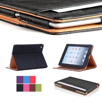 I4UCase Apple iPad 2 / iPad 3 / iPad 4 Case - Soft Leather Stand Folio Case Cover for iPad 2 / iPad 3 / iPad 4, with Multiple Viewing angles, Auto Sleep/Wake, Document Card Pocket (Black)