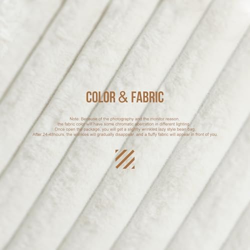 Hobestluk Bean Bag Chairs for Adults Large Beanbag Chair with Dutch Corded Plush Cover Big Bean Bag Chair for Living Room Bedroom Dorm Office - White (50” x 50” x 24”)